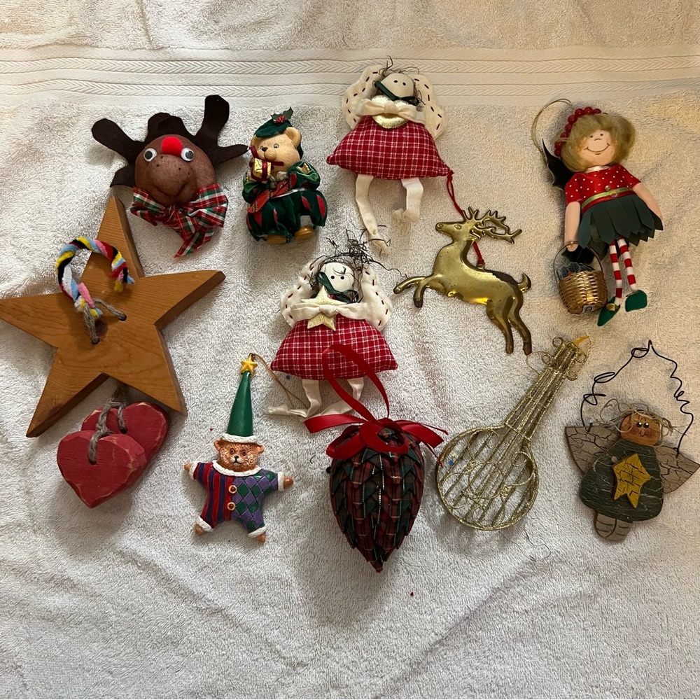 Vintage Hand Crafted Cloth & Knitted Christmas Ornaments